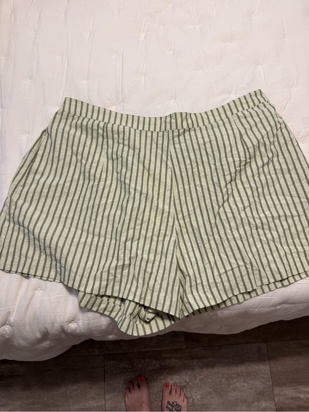 ASOS Curve Light Green Striped High Waist Shorts